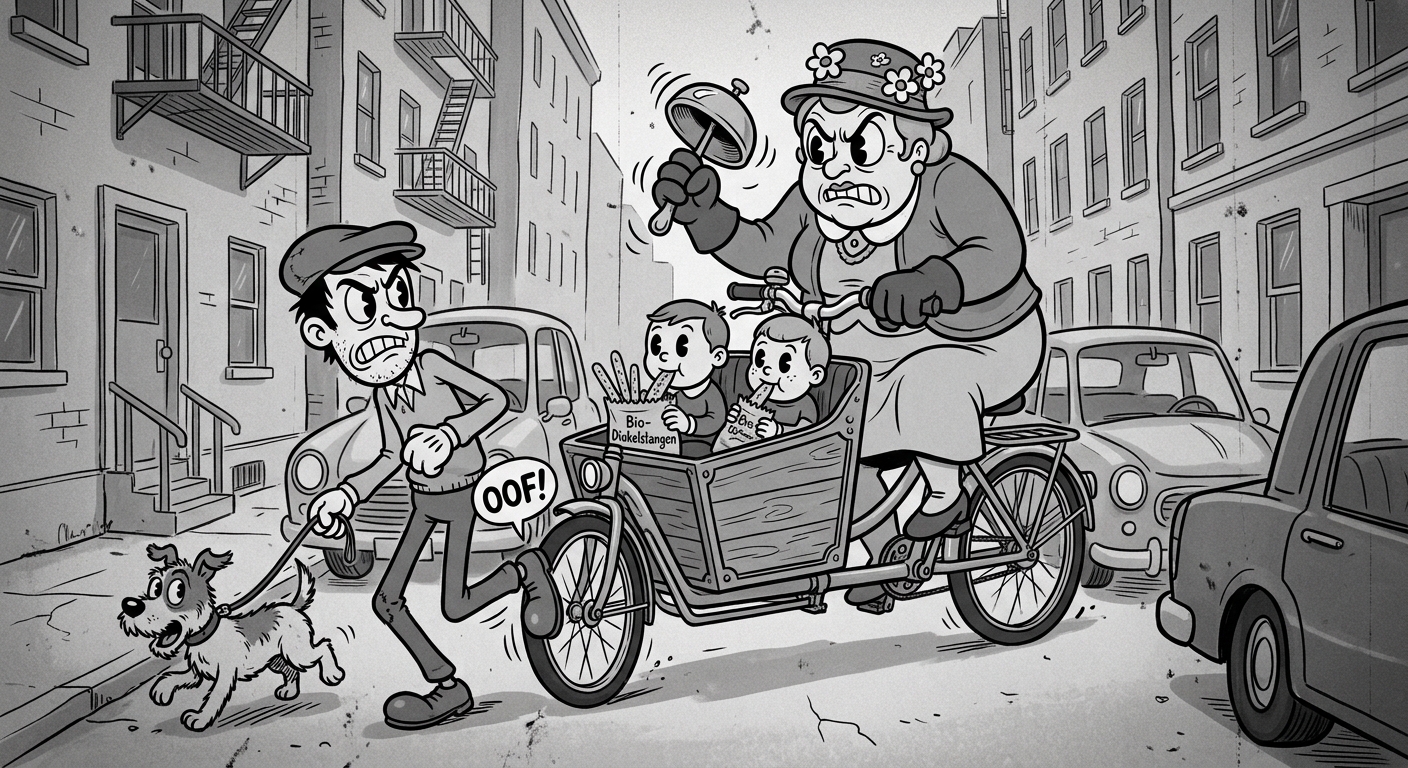 Das Lastenrad ist der SUV der Bio-Bourgeoisie. Bild: KI-generiert